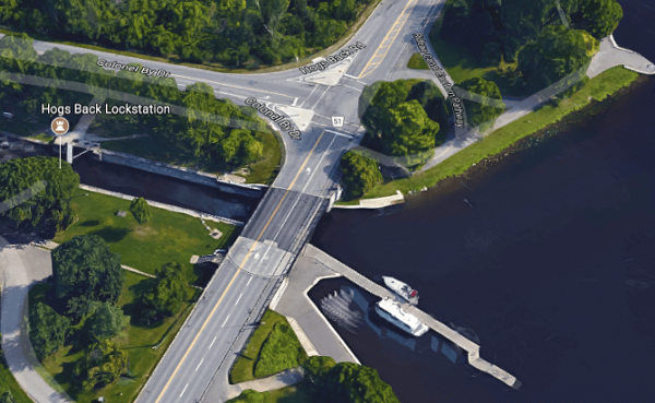 Hogs Back Bridge Aerial closed