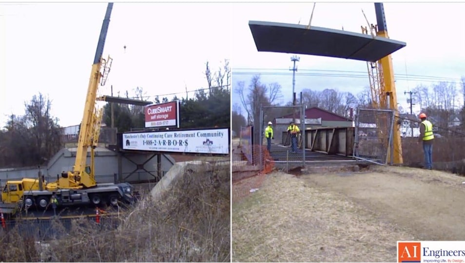 FRP bridge deck being installed for the rail-trail